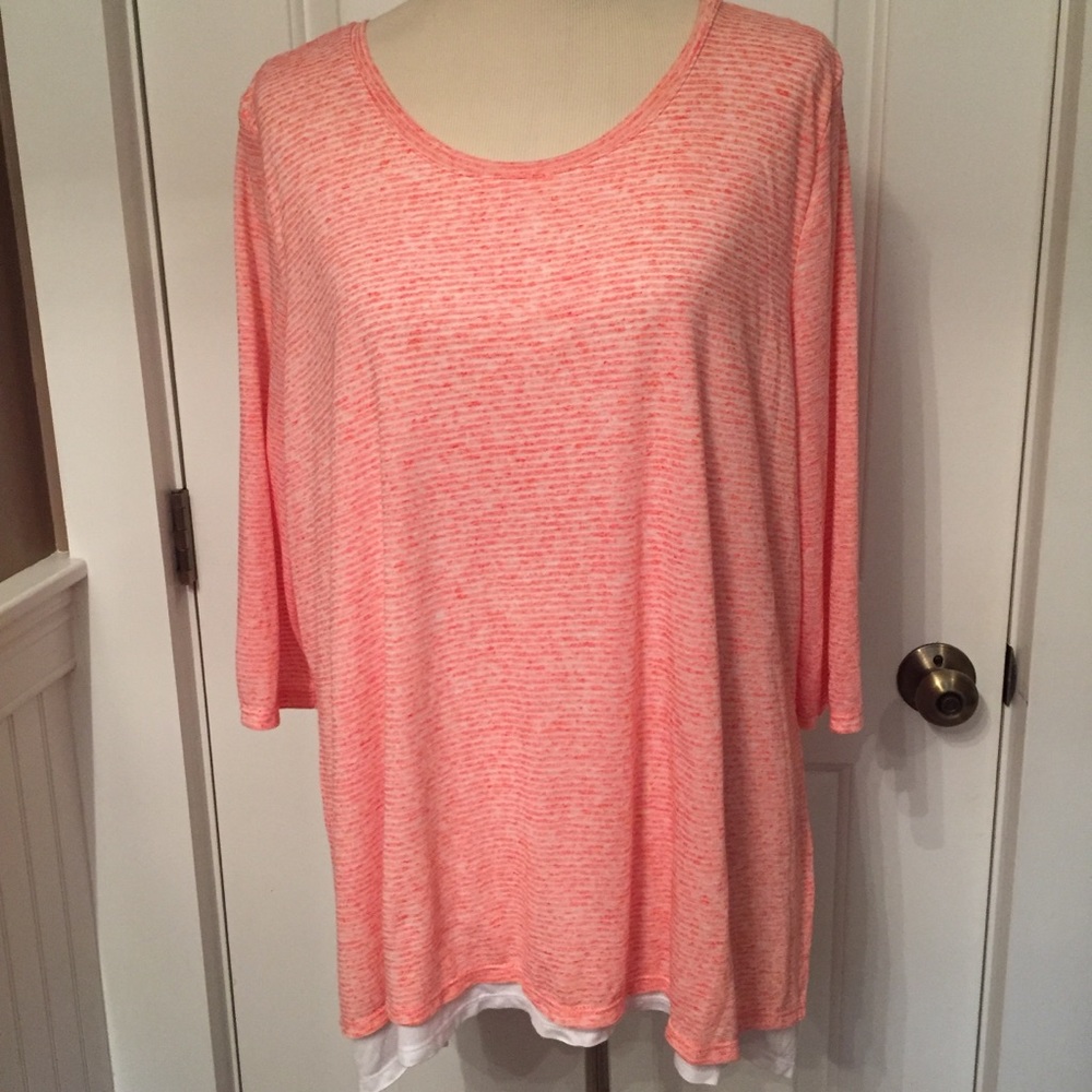 TRIBAL TOP TUNIC CORAL ORANGE WHITE STRIPE Size XL